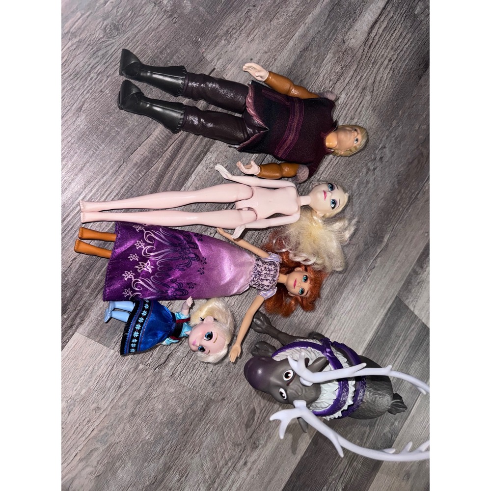 Disney Frozen Doll Lot Kristoff Anna Elsa Sven Reindeer Figures 5pc Set